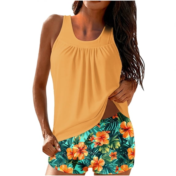 Riecok Womens Tankini Swimsuits High Waisted Ruched Bathing Suit Floral Print Slimming Modest Two Piece Swimwear