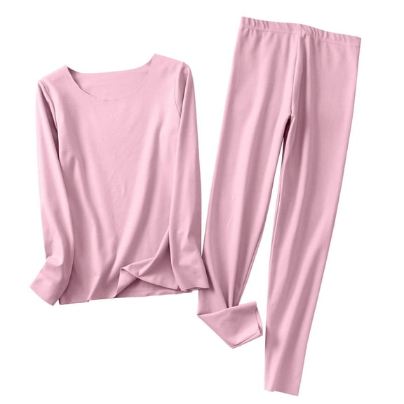 Riecok Womens Thermal Underwear Sets Long Sleeve Tops and Base Layer Bottom Set Solid Soft Comfortable Sleepwear