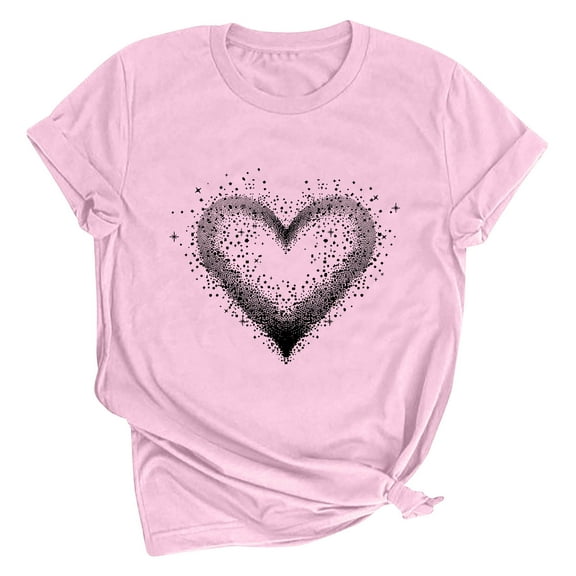 Riecok Womens Tops Plus Size valentines day shirts Crewneck Love Graphic Tee Short Sleeve Summer Comfy Casual Short Sleeve Tops Pink M