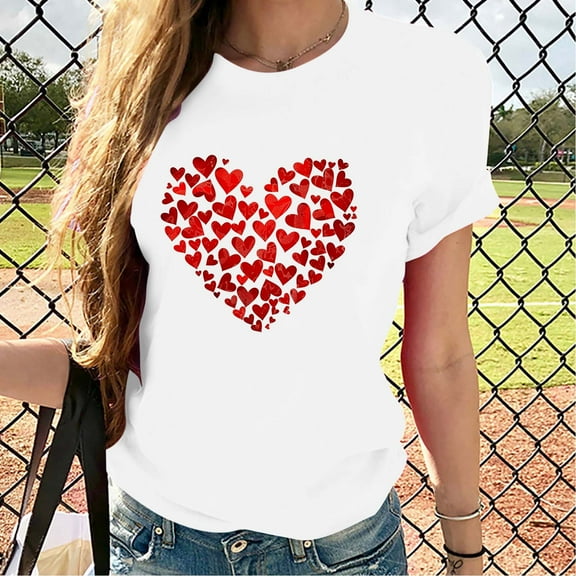 Riecok Womens Tops Plus Size valentines day shirts Round Neck Heart T Shirt for Women Short Sleeve Summer Casual Comfy Novelty Graphic Tops Red 3XL
