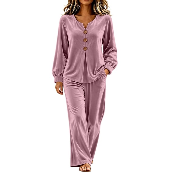 LYEAA Womens Velour Tracksuit Sets Two Piece Sets Long Sleeve V Neck Tops Wide Leg Pant Casual Workout Outfits