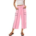 thumbnail image 1 of Riecok Womens Wide Leg Sweatpants with Pockets Elastic Waist Cropped Pant Pull on Pant Solid Loose Fit Fall Trouser Pink L, 1 of 8