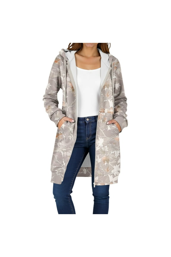 Womens Winter Jackets Plus Size Long Sleeve Hooded Jackets Zip Up Coats with Pockets Casual Stylish Clothes