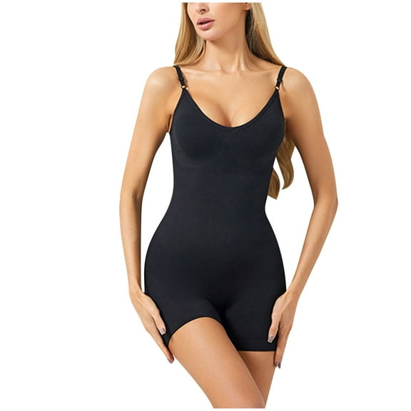 Riecok Womens Yoga Bodysuit Seamless Stretchy Sleeveless Jumpsuits Solid Spaghetti Strap Activewear Shapewear