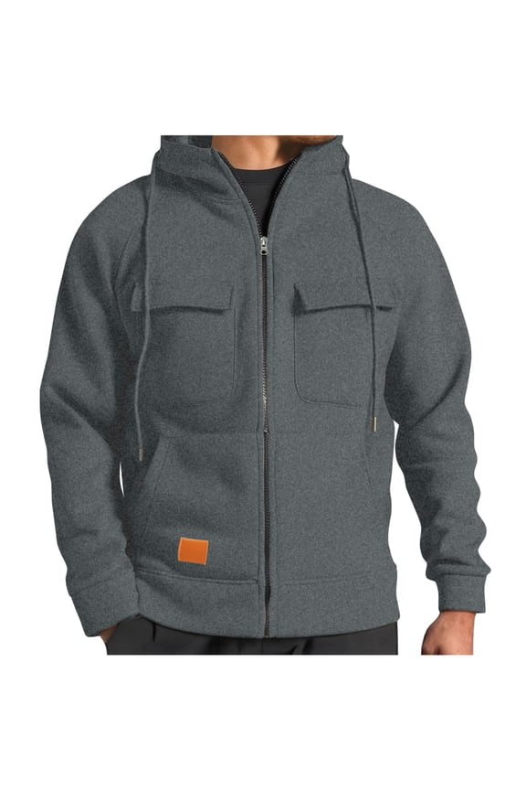 Work Jackets for Men Long Sleeve Drawstring Zip up Coats with Pockets Stylish Clothes for Home Office Hiking