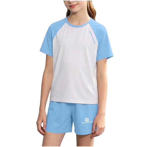 Riecok Workout Sets for Girls Quick Drying Short Sleeve T Shirt Shorts Summer 2 Piece Short Sets Sportwear Tracksuit