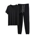 thumbnail image 1 of Riecok Workout Sets for Men 2 Piece Matching Sets V Neck Short Sleeve Tops and Drawstring Pant Going out Outfits Black 4XL, 1 of 5