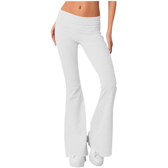 Riecok Yoga Pants for Women High Waist Flared Flared Solid Color Casual Flowy Yoga Pants