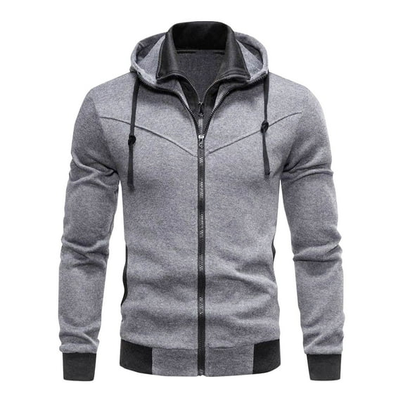 Riecok Zipper Hoodies for Men Long Sleeve Crewneck Solid Color Coat Casual Comfortable Clothes Gray 3XL