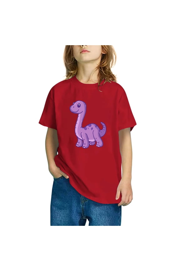 ween Girls Summer Short Sleeve Round-Neck Casual Dinosaur Print Comfortable Soft Fashion Undershirts Tee Shirt Top Kids Blouse Red 7 T