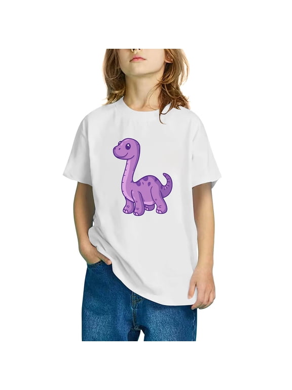 ween Girls Summer Short Sleeve Round-Neck Casual Dinosaur Print Comfortable Soft Fashion Undershirts Tee Shirt Top Kids Blouse White 4 T