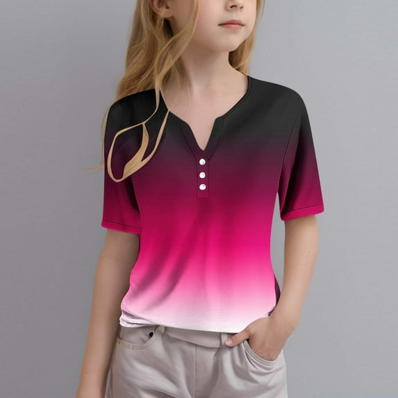 Riecok ween Girls and Boy Summer Short Sleeve Round-Neck Casual Comfortable Soft Fashion Undershirts Tee Shirt Top Kids Blouse Hot Pink 5T