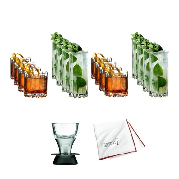 Riedel Drink Specific Glassware Rocks and Highball (Set of 16) with Wine Aerator and Polishing Cloth