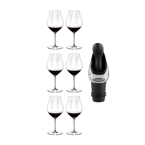 Riedel Performance Pinot Noir Wine Glass (Set of 6) Bundle with Wine Pourer