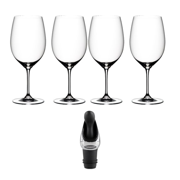 Riedel VINUM Bordeaux Glasse Bundle with Wine Pourer with Stopper (4-Pack