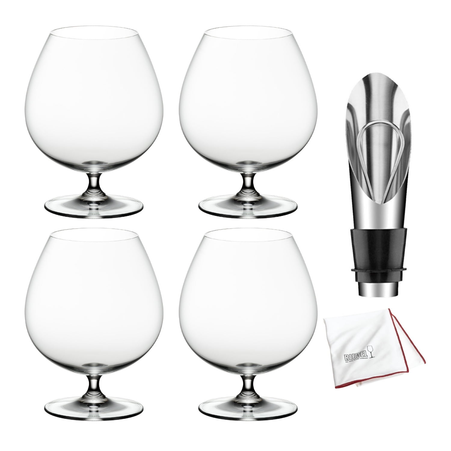 Riedel VINUM Martini Glasses (4-Pack) Bundle with Wine Pourer with Stopper  and Polishing Cloth (3 Items)