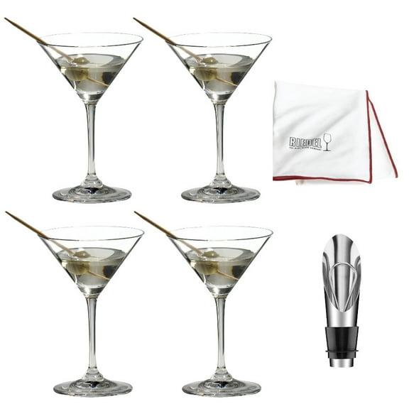 Riedel Vinum Martini Glasses (Set of 4) with Wine Pourer and Polishing Cloth