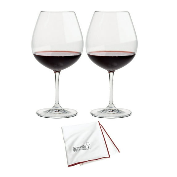 Riedel Vinum Pinot Noir Glasses (Set of 2) with Large Microfiber Polishing Cloth