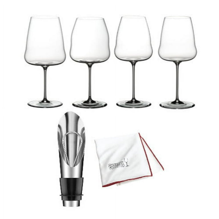 Riedel Winewings Tasting Wine Glass Set (4-Pack) w/ Wine Pourer and Cloth  Bundle