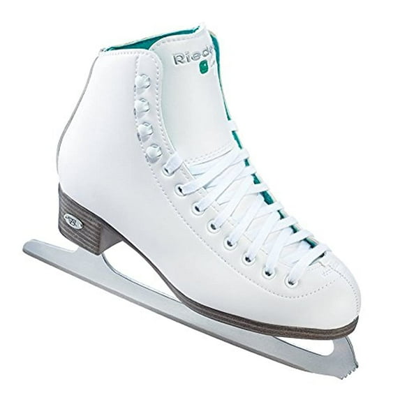 riedell skates - 10 opal - recreational youth ice skates with stainless steel spiral blade | white | size 3 junior