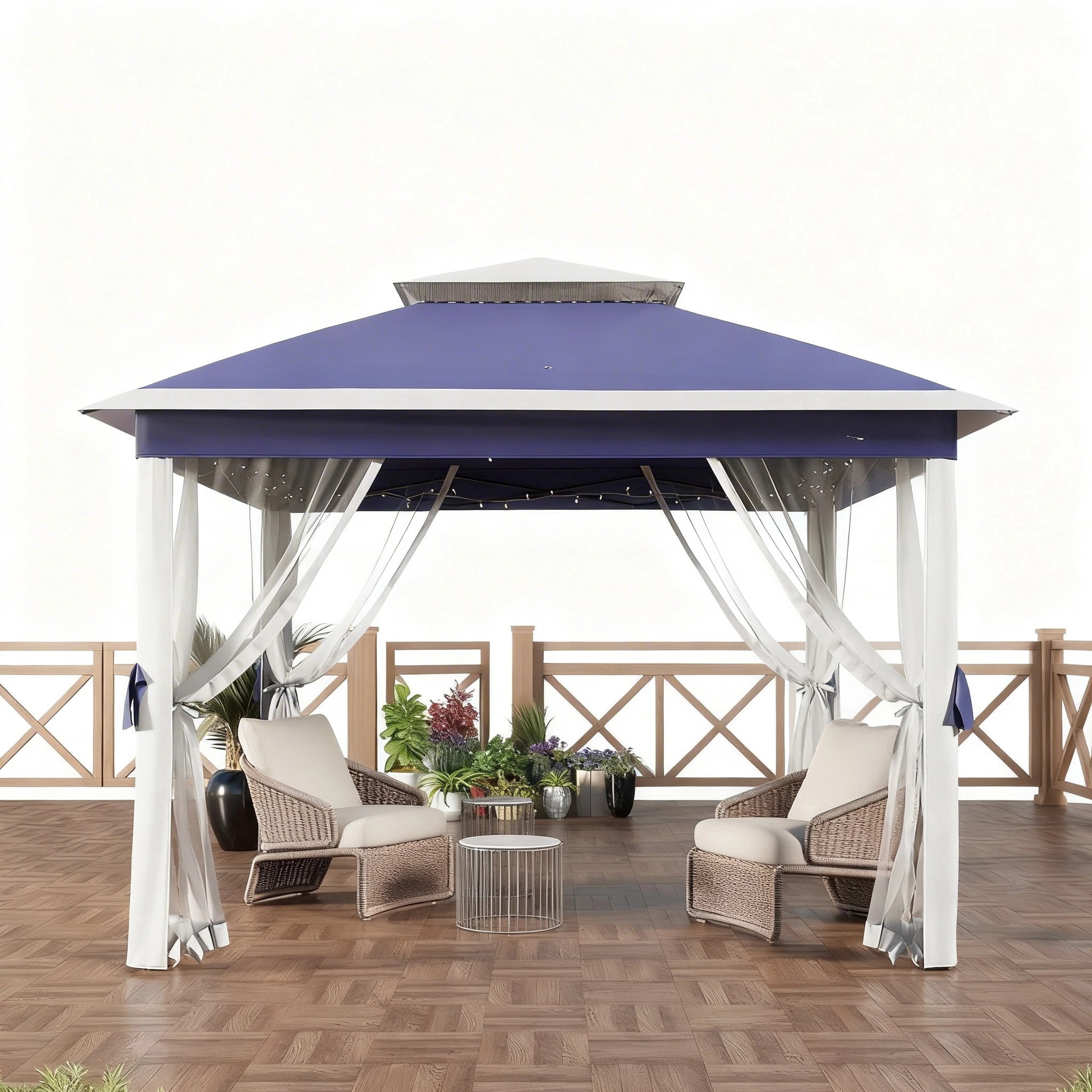 Riedhoff 10.82 x 10.82' Pop up Gazebo, Canopy Shelter with Mesh Netting, 4 Stanbags, Blue