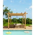 thumbnail image 1 of Riedhoff 10 x 10 Ft Wood-Grain Aluminum Outdoor Pergola with Retractable Canopy Sun Shade, Khaki, 1 of 1