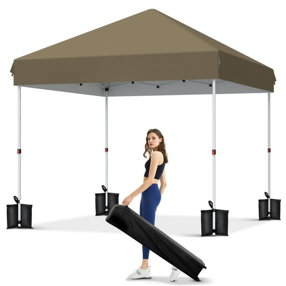 Riedhoff 10' x 10' Pop Up Canopy Tent, Heavy Duty, with Portable Roller Bag, Khaki