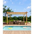 thumbnail image 1 of Riedhoff 10 x 13 Ft Wood-Grain Aluminum Outdoor Pergola with Retractable Canopy Sun Shade,Beige, 1 of 7