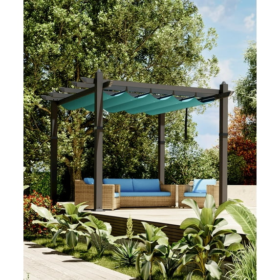 Riedhoff 10x10 Ft Aluminum Pergola, Outdoor Metal Pergola with Adjustable Canopy,Blue