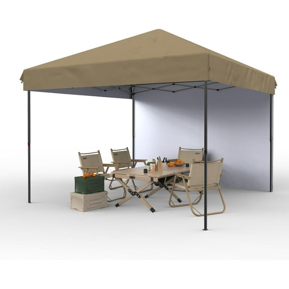 Riedhoff 10x10 ft Pop up Canopy Tent with 1Pcs Sidewalls 4 Sandbags for Patio,Outdoor, Khaki