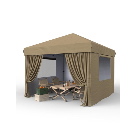 Goldensoil 10x10ft Pop Up Canopy Tent Outdoor Canopy with 4 Removable Sidewalls,Khaki