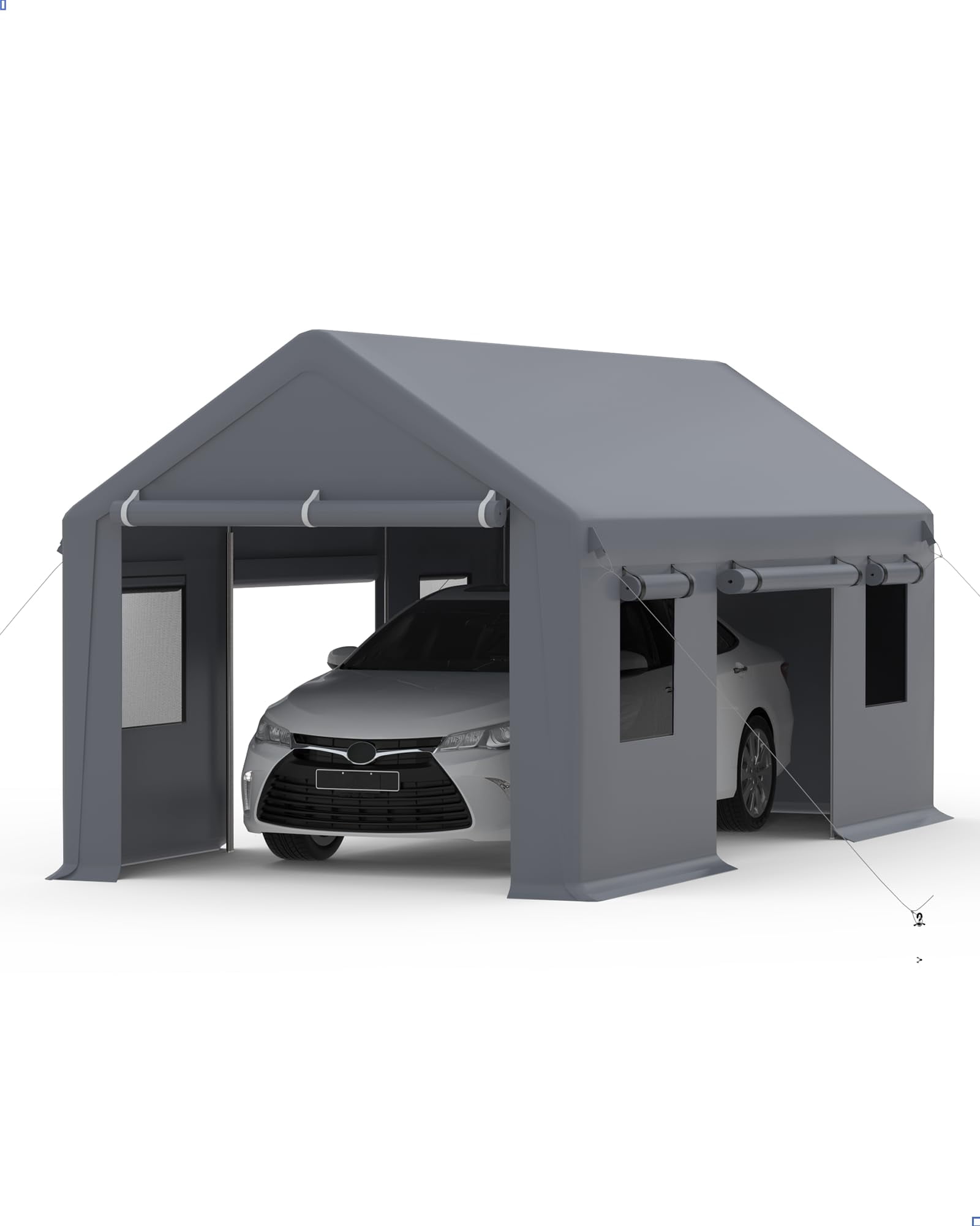 Riedhoff 10x20 ft Carport with 180g PE Tarp & Roll-up Doors for Sedans,Motos,ATVs and SUVs,Gray