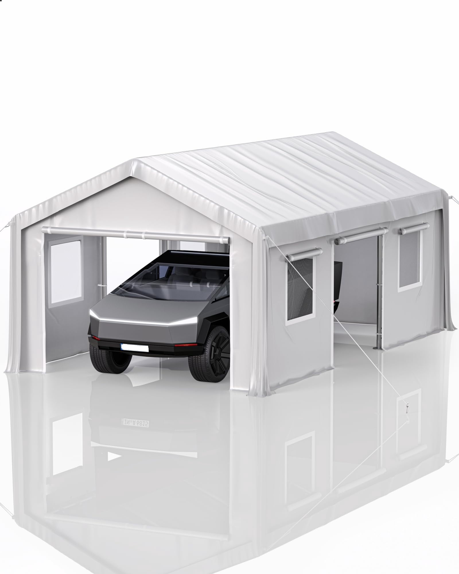 Riedhoff 10x20 ft Carport with 180g PE Tarp & Roll-up Doors for Sedans,Motos,ATVs and SUVs,White