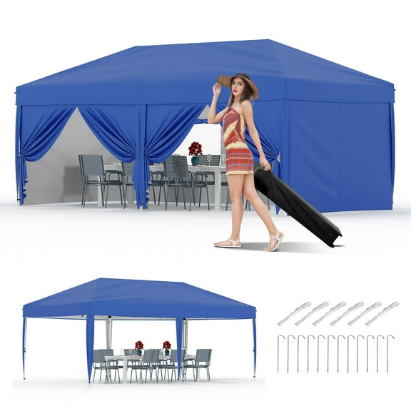 Riedhoff 10x20 ft Pop up Canopy Tent Outdoor Canopy,With 6 Sidewalls & Portable Roller Bag,Blue