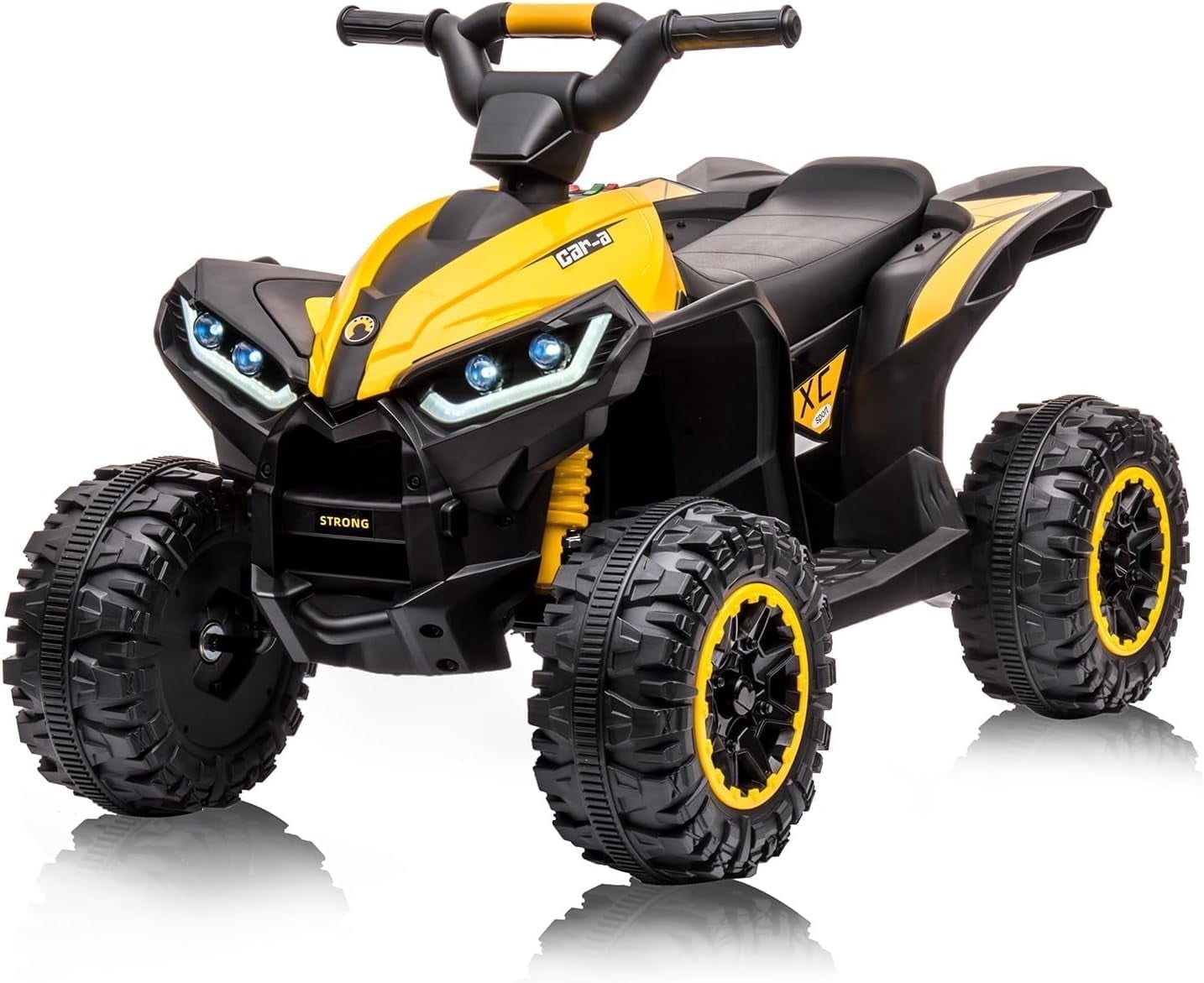 Riedhoff 12V Kids Ride-On ATV, Battery-Powered, LED Lights,High/Low Speed,USB,Treaded Tires,Yellow