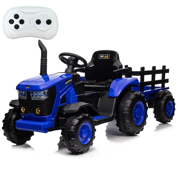 Goldensoil 12V Kids Ride-on Tractor with Remote,35W Dual Motors with Music,LED Lights,3 Speeds,Blue