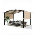 thumbnail image 1 of Goldensoil 12x 9 ft Outdoor Arched Pergola, Aluminum Pergola with Retractable Canopy,Khaki, 1 of 7