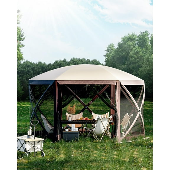 Riedhoff 12x12ft Pop-up Gazebo Tent with 6 Removable Privacy Canopies,210D Oxford for Patio,Beige