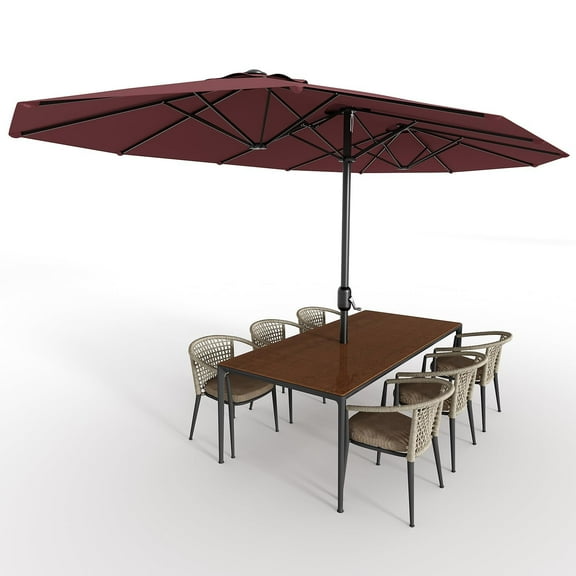 Goldensoil 13ft Double-Sided Patio Umbrella with Crank Lift,UPF 50+,All-Weather,Without Base,Wine Red