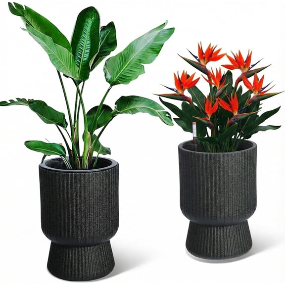 Riedhoff 14.2" Planters Pots Set of 2, with Inner Bucket & Water Level Monitor, Black
