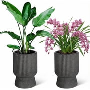 Riedhoff 14.2 Planters Pots Set of 2, with Inner Bucket & Water Level Monitor, Marble Black