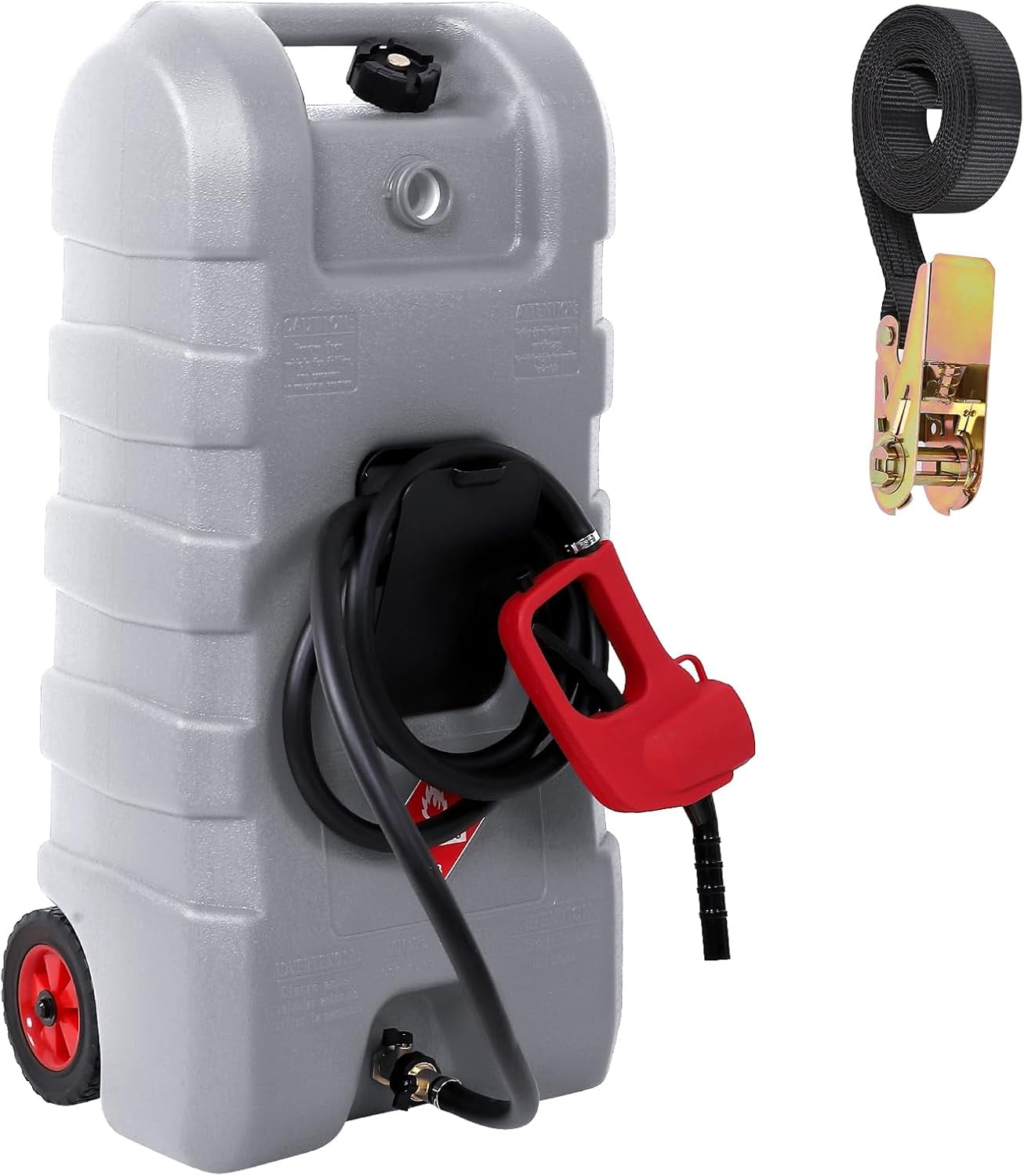 Riedhoff 15.06 Gallon Portable Gas Can, Fluid Transfer Siphon Pump & 10' Delivery Hose, Gray