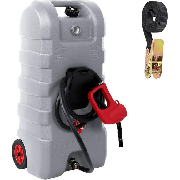 Riedhoff 15.06 Gallon Portable Gas Can, Fluid Transfer Siphon Pump & 10' Delivery Hose, Gray