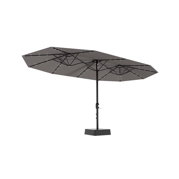 Goldensoil 15ft Large Patio Umbrella with Solar Lights and Cross Base for Deck Poolside Backyard,Gray