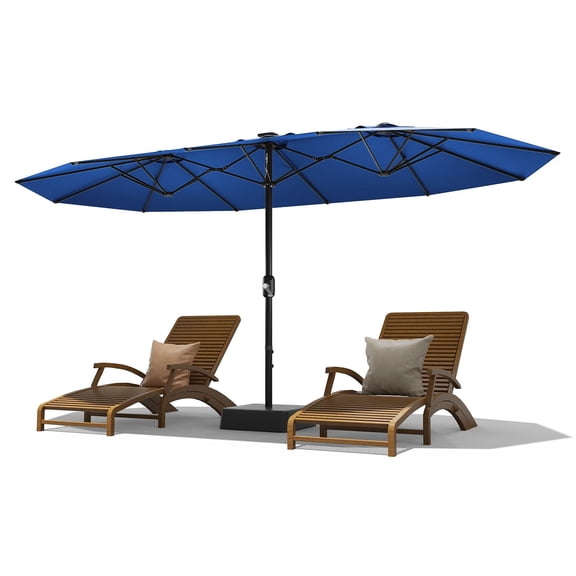 Goldensoil 15ft Outdoor Double-Sided Large Patio Umbrella with Base for Poolside,Backyard,Navy Blue