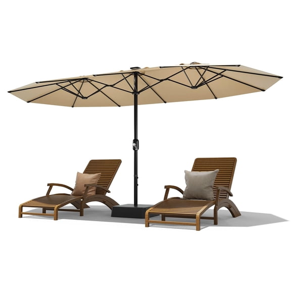 Goldensoil 15ft Outdoor Double-Sided Large Patio Umbrella with Base for Poolside Lawn Backyard,Beige