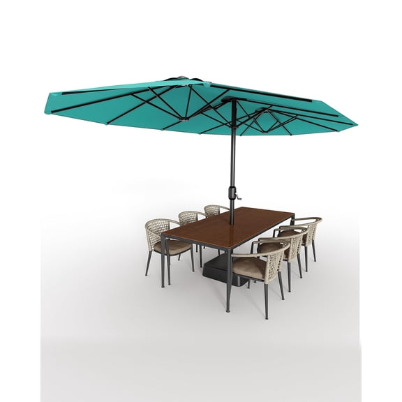 Goldensoil 15ft Outdoor Double-Sided Large Patio Umbrella with Base for Poolside Lawn Backyard,Blue