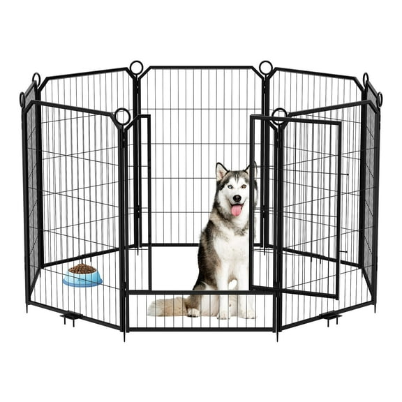 Riedhoff 16-Panel 40-Inch Outdoor Anti-Rust Pet Exercise Pen with Gate for Dogs & Cats, Black