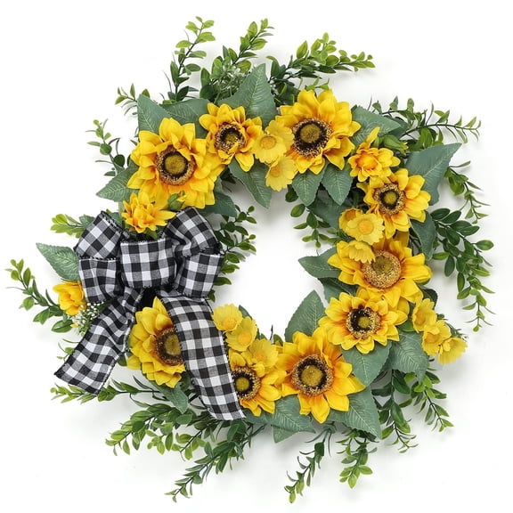 Goldensoil 18" Sunflower Wreath,Spring Summer Wreath for Home Window Wall Indoor Outdoor Decoration