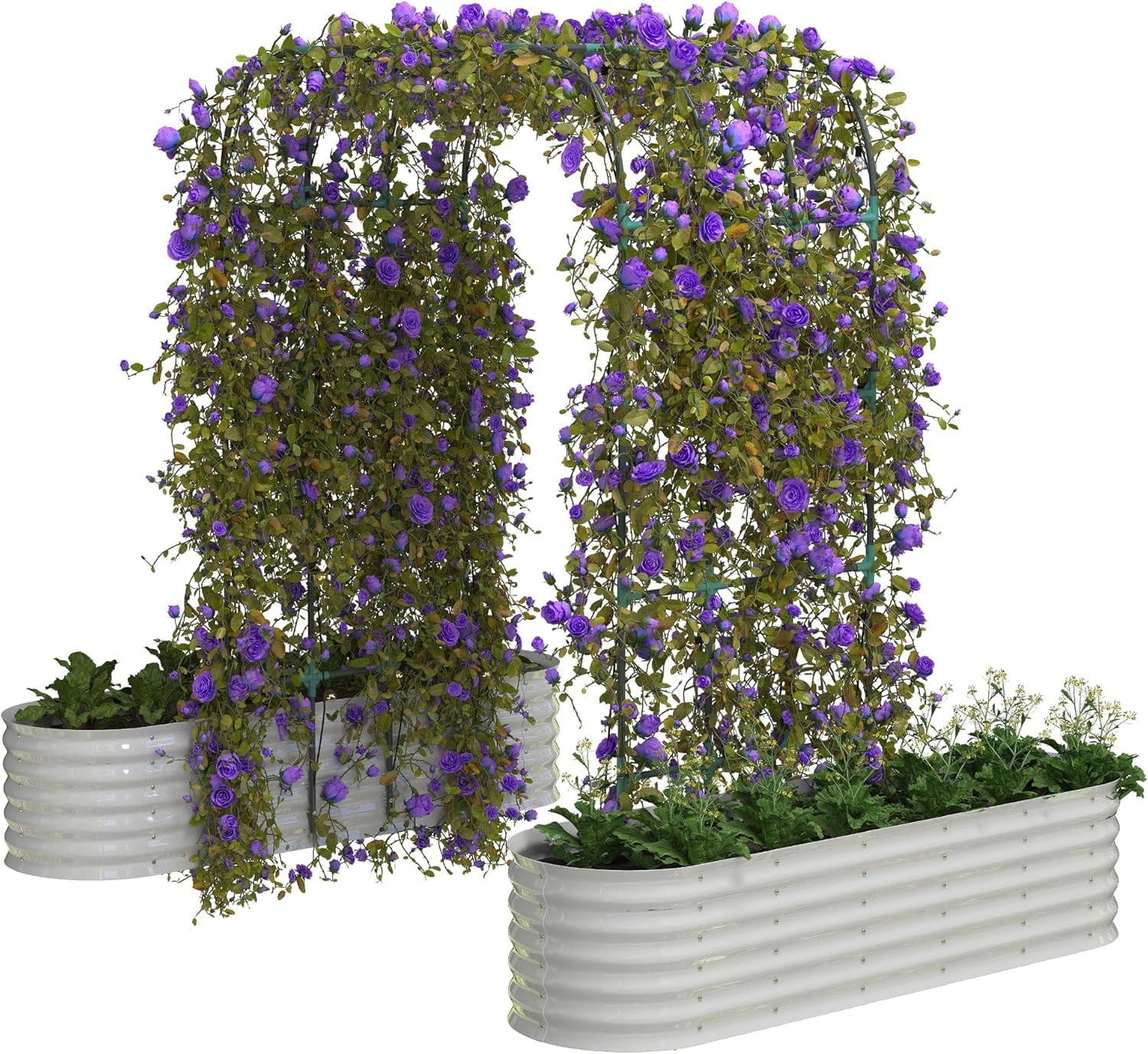 Riedhoff 2 Pack Raised Garden Bed Kit 6.56*1.96*1.47'​​, with 7.87' Tall Arch Trellis, Off-white